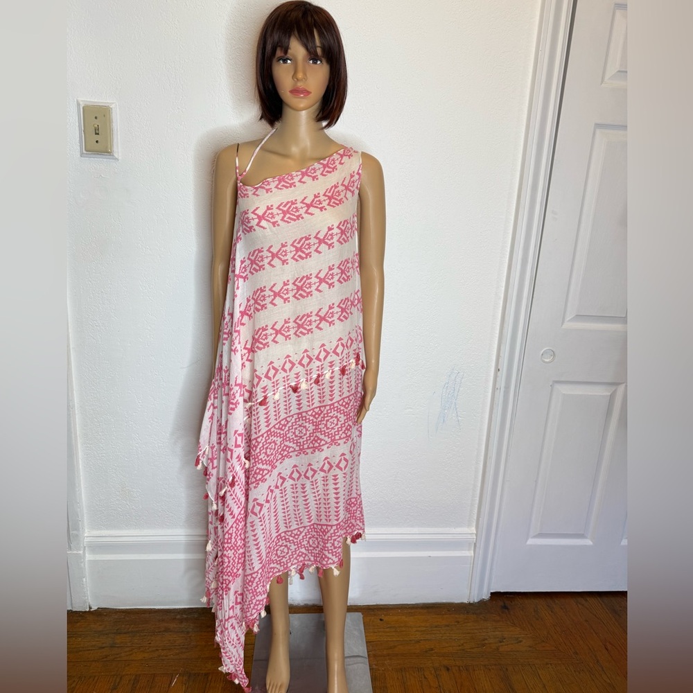 🆕 Lovestitch Women Tahiti  Dress Size M/L Tassel Boho Beach Pink Ivory